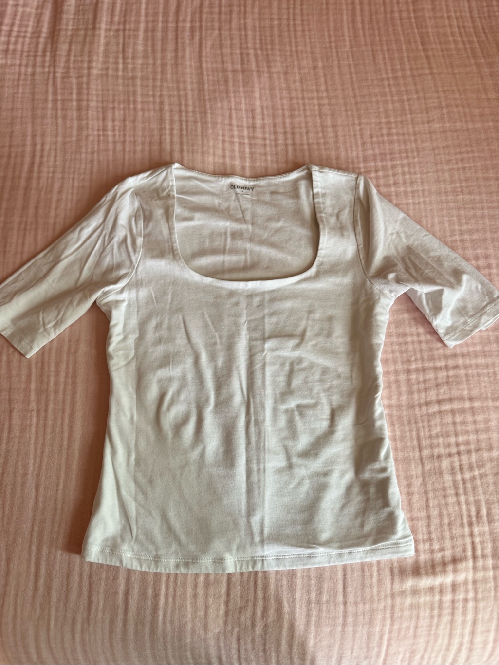 Old Navy Quarter Sleeve White Scoop Neck Top